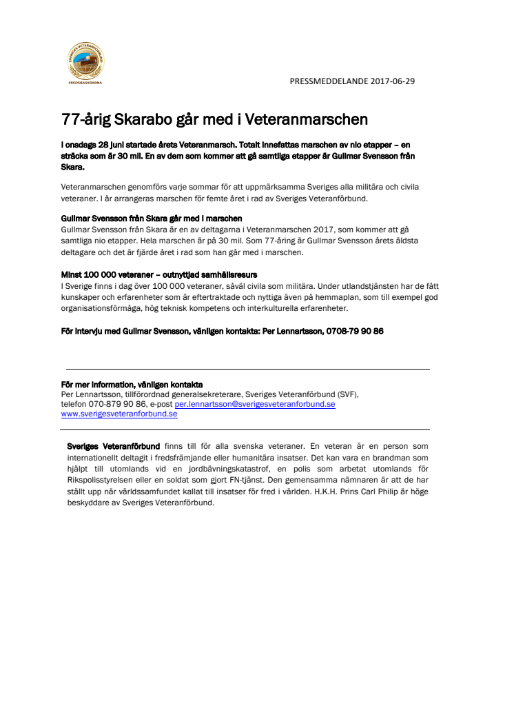 77-årig Skarabo går med i Veteranmarschen