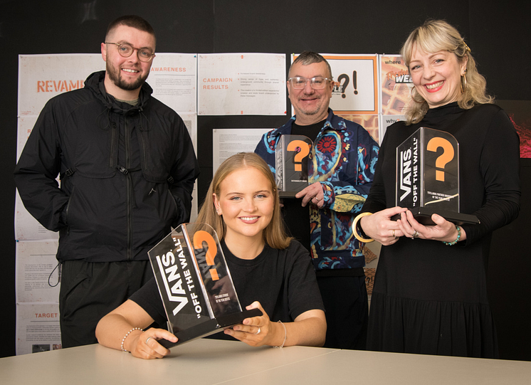 Cameron Poole, Olivia Mackinnon, Christopher Hodge and Gayle Cantrell with the three Northumbria awards