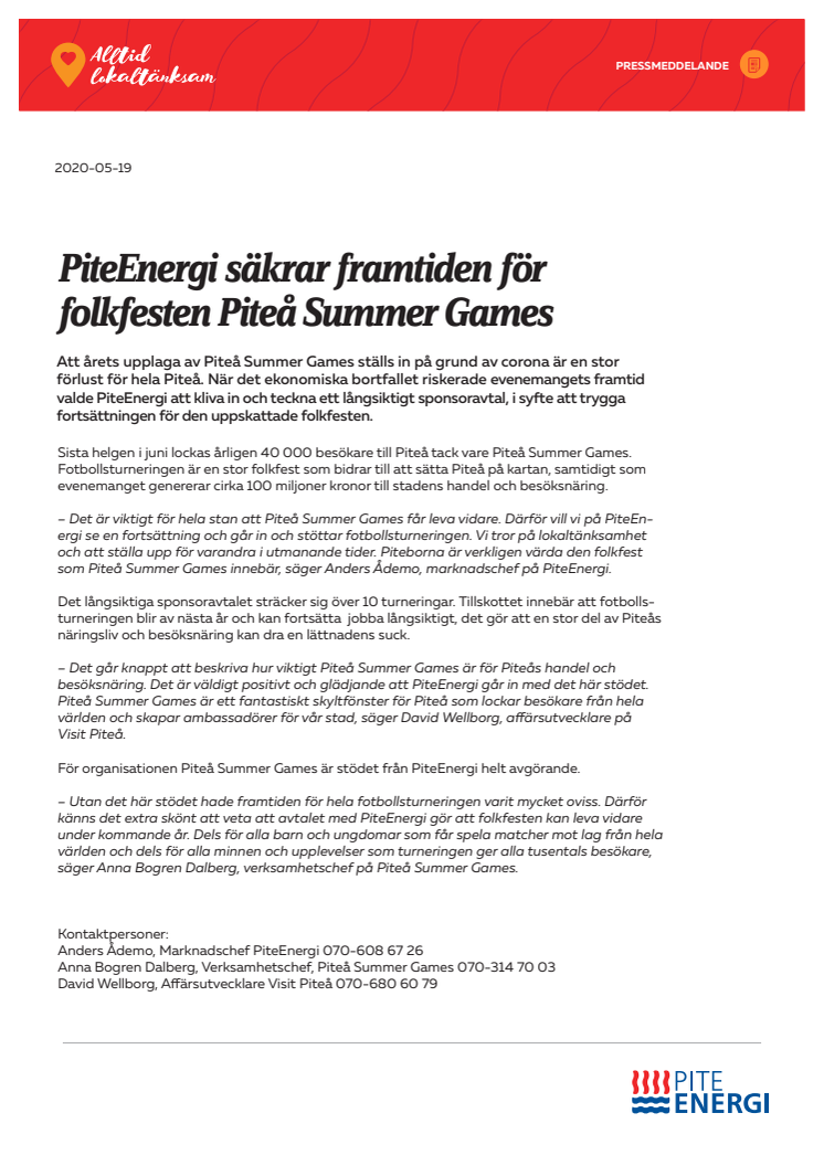 PiteEnergi säkrar framtiden för folkfesten Piteå Summer Games