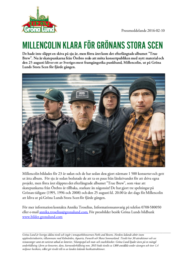 Millencolin klara för Grönans Stora Scen