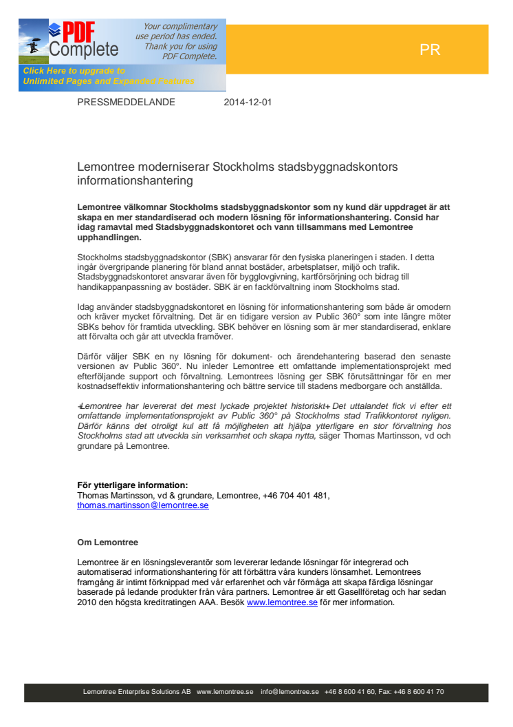 Lemontree moderniserar Stockholms stadsbyggnadskontors informationshantering