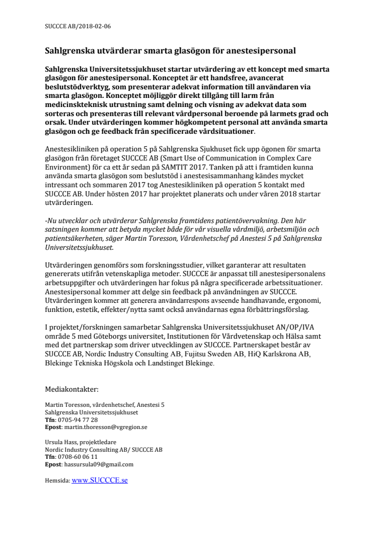 Sahlgrenska utvärderar smarta glasögon för anestesipersonal