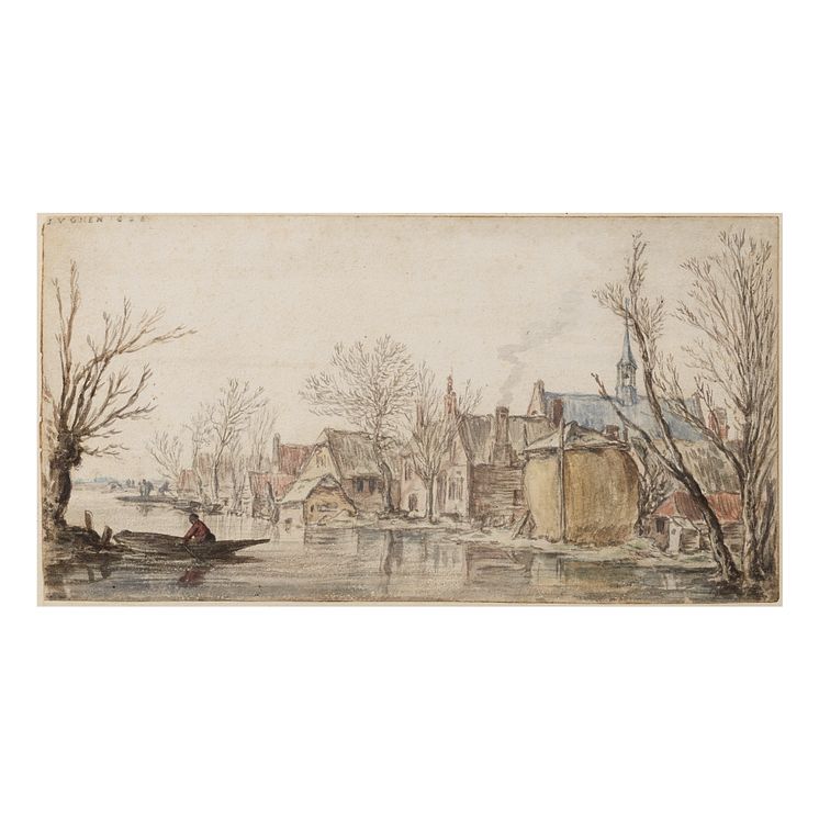 _Jan Josefsz Van Goyen (1596-1665) Paysage d'hiver, 1626 Aquarelle sur pierre noire Signée, datée en haut à gauche 11 x 22 cm Estimates_30,000 - 50,000