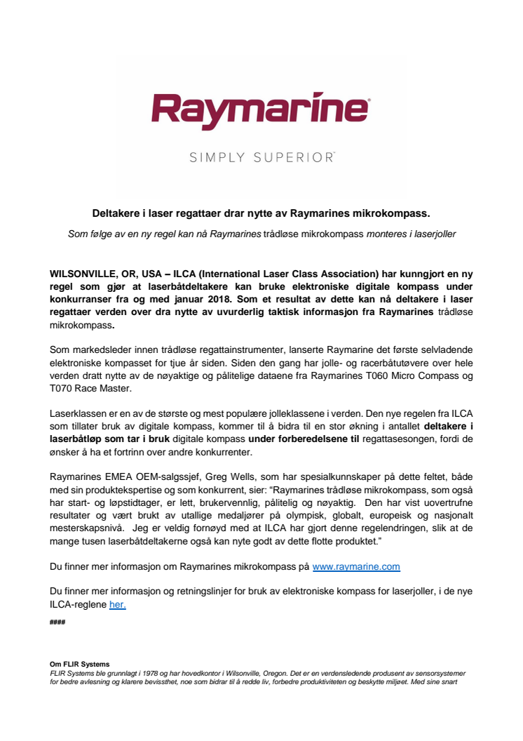 Raymarine: Deltakere i laser regattaer drar nytte av Raymarines mikrokompass
