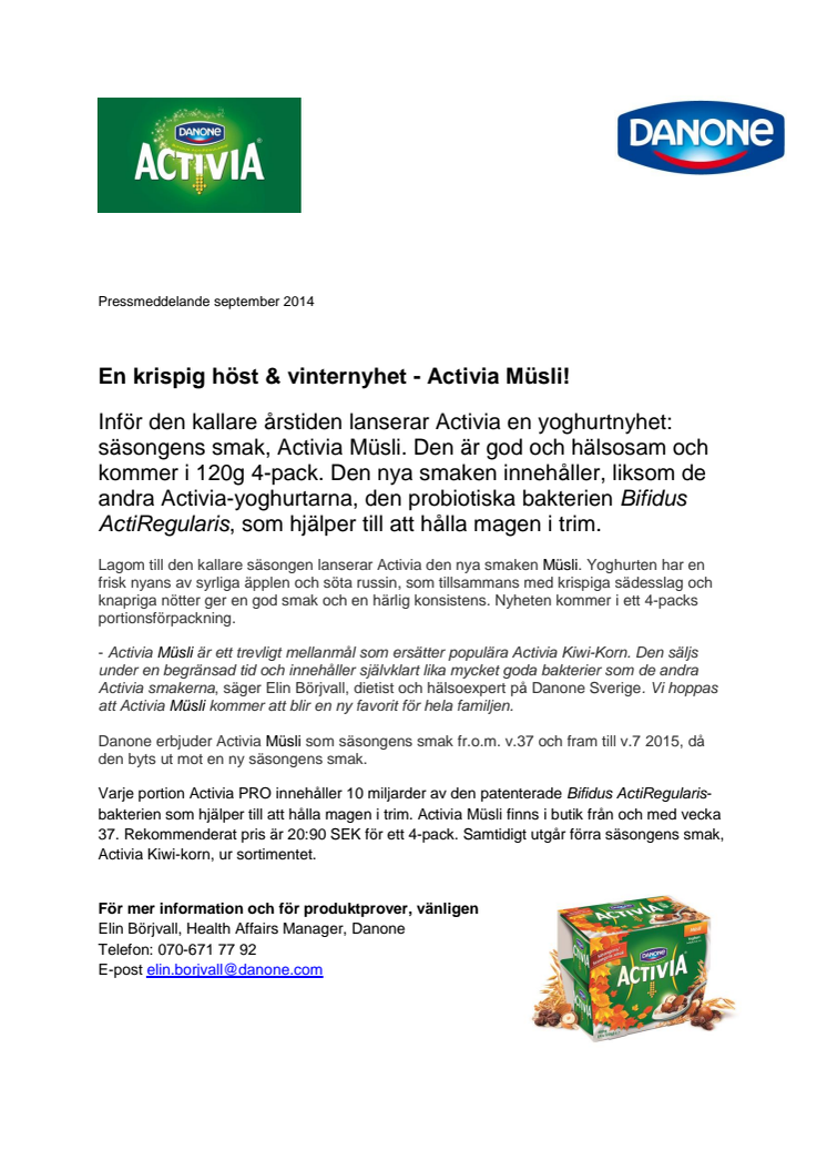 En krispig höst & vinternyhet - Activia Müsli!