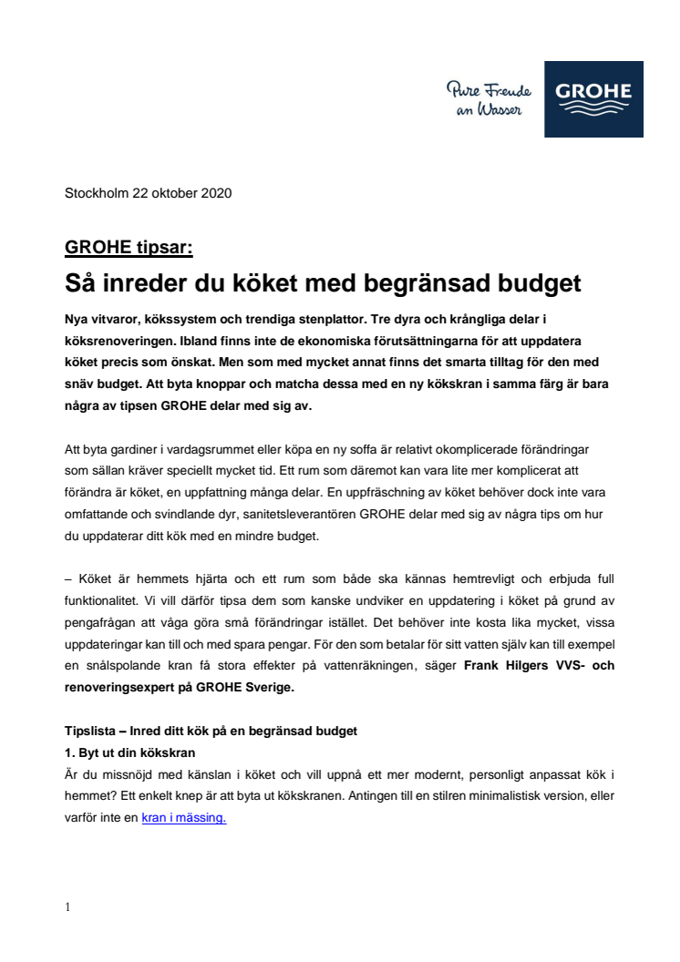 GROHE tipsar: Så inreder du köket med begränsad budget