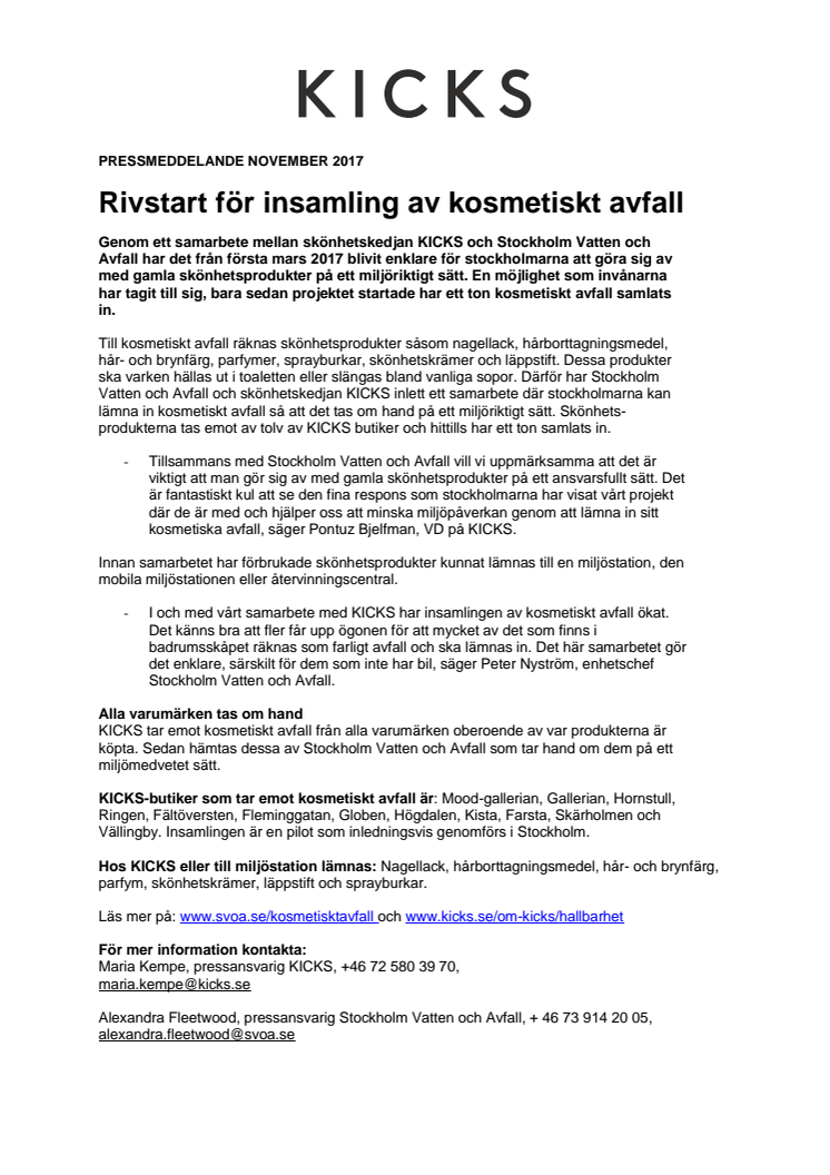 Rivstart för insamling av kosmetiskt avfall