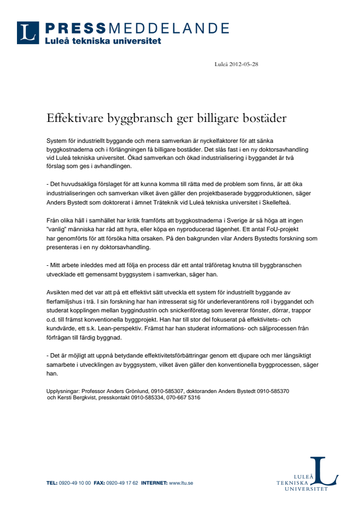 Effektivare byggbransch ger billigare bostäder