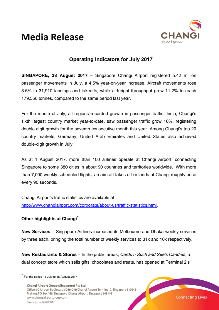 Operating Indicators for July 2017