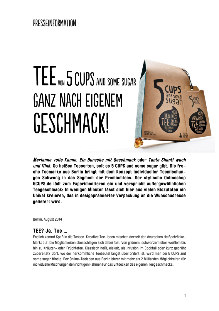 Tee von 5 CUPS and some sugar nach eigenem Geschmack
