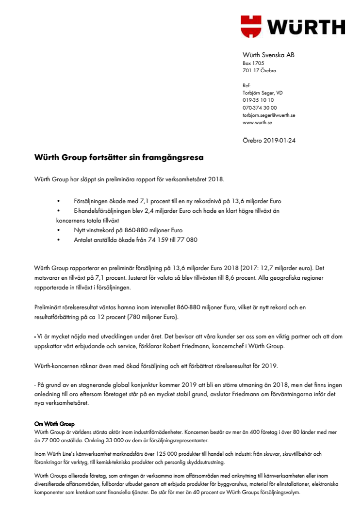 Würth Group fortsätter sin framgångsresa