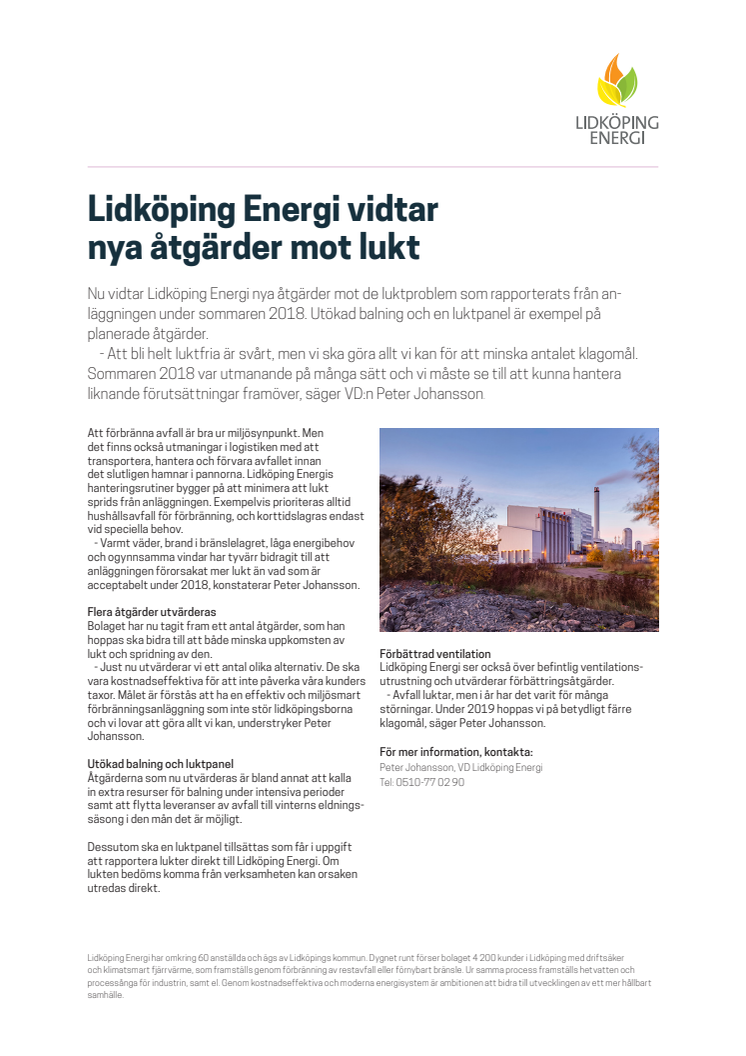 Lidköping Energi vidtar nya åtgärder mot lukt