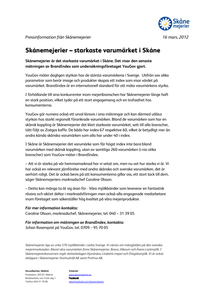 Skånemejerier – starkaste varumärket i Skåne