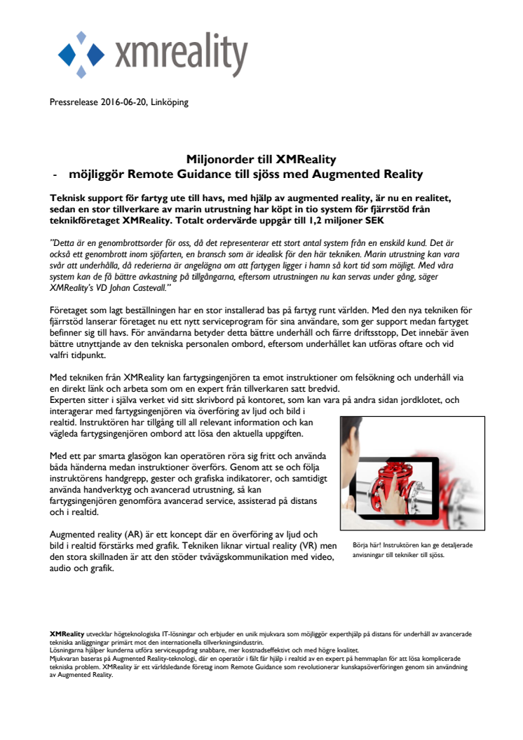 Miljonorder till XMReality - möjliggör Remote Guidance till sjöss med Augmented Reality 