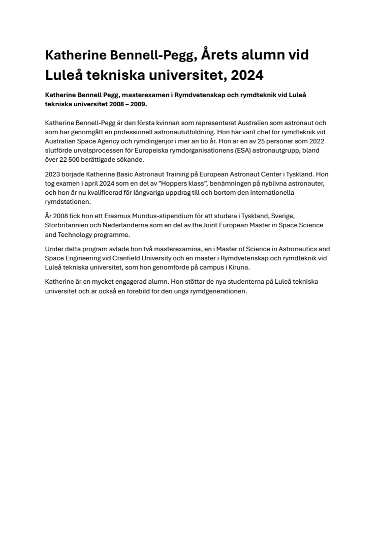 Katherine Bennell-Pegg, Årets alumn vid Luleå tekniska universitet, 2024.pdf
