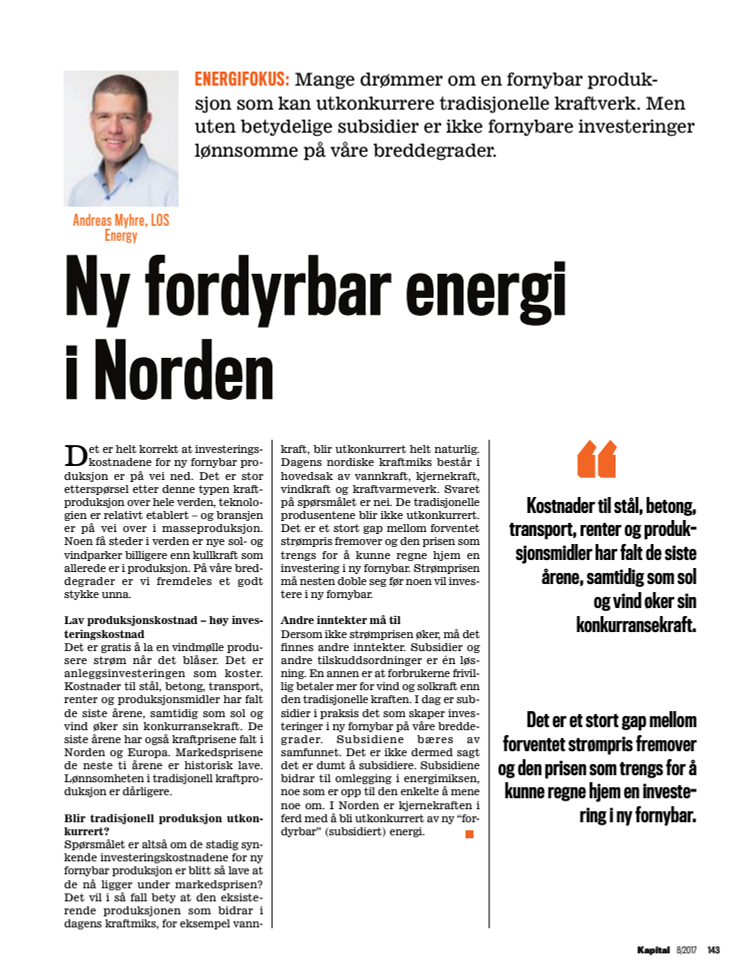 Presseklipp Kapital 2017 #09: Ny fordyrbar energi i Norden