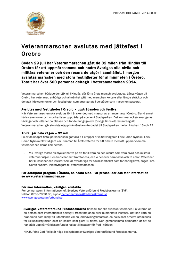 Veteranmarschen avslutas med jättefest i Örebro