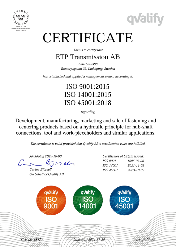 ETP ISO 45001 certification