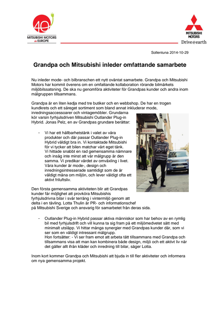 Grandpa och Mitsubishi inleder omfattande samarbete