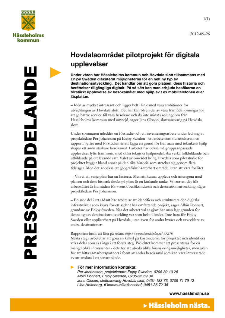 Hovdalaområdet pilotprojekt för digitala upplevelser