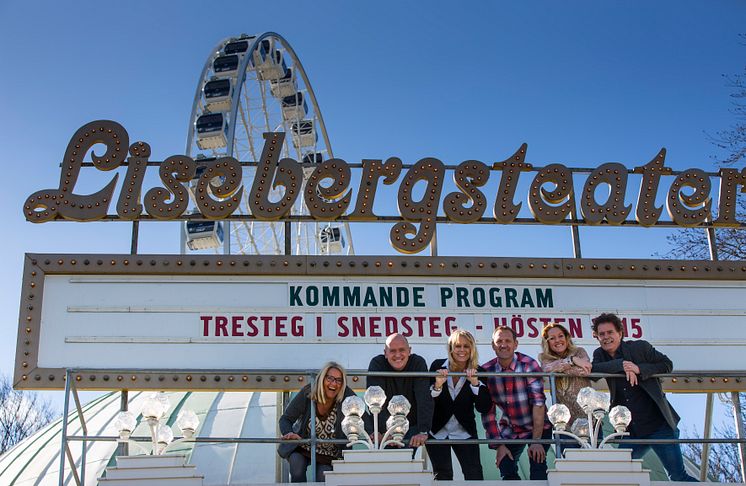 Carina Lidbom, Thomas Petersson, Annika Anderson, Robin Stegmar, Anna-Karin Palmgren, Adde Malmberg "Tresteg i Snedsteg" Lisebergsteatern 2015
