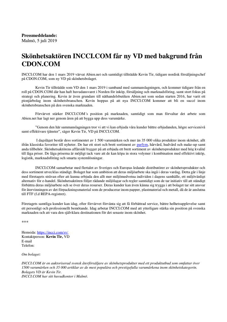 Skönhetsaktören INCCI.COM får ny VD med bakgrund från CDON.COM