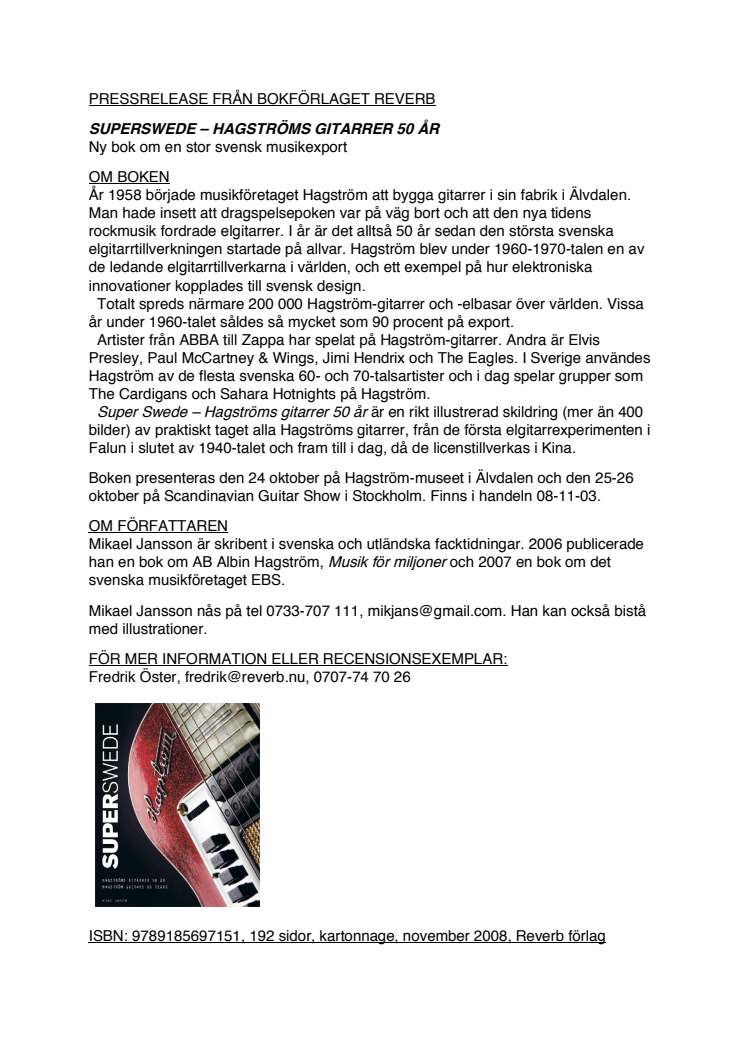 Ny bok om AB Albin hagström: Superswede - Hagströms gitarrer 50 år