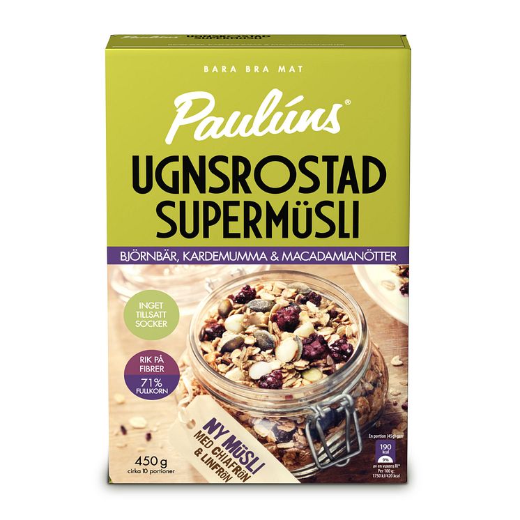 Paulúns Ugnsrostad Supermüsli - Björnbär, Kardemumma & Macadamianötter