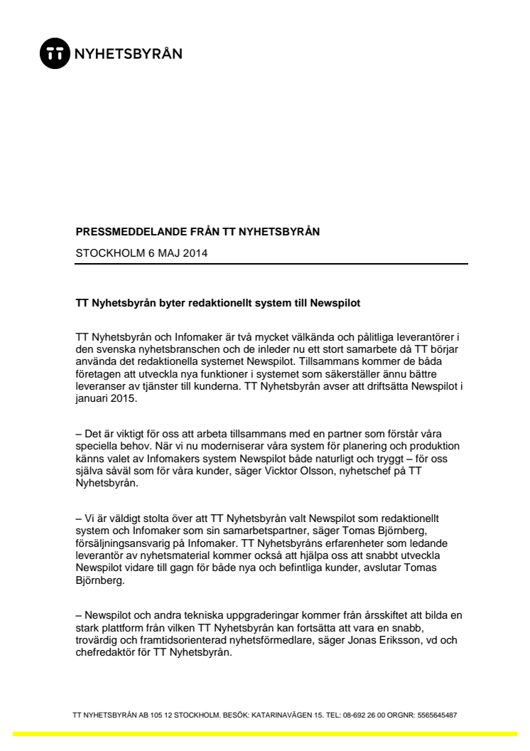  TT Nyhetsbyrån byter redaktionellt system till Newspilot