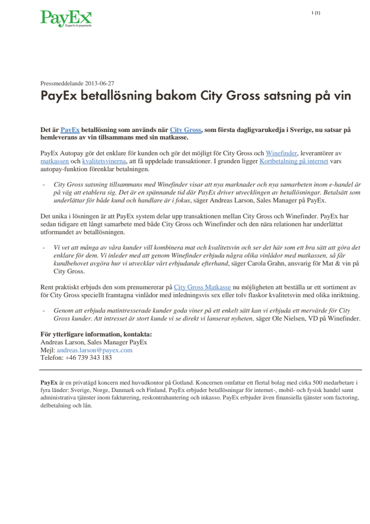 PayEx betallösning bakom City Gross satsning på vin