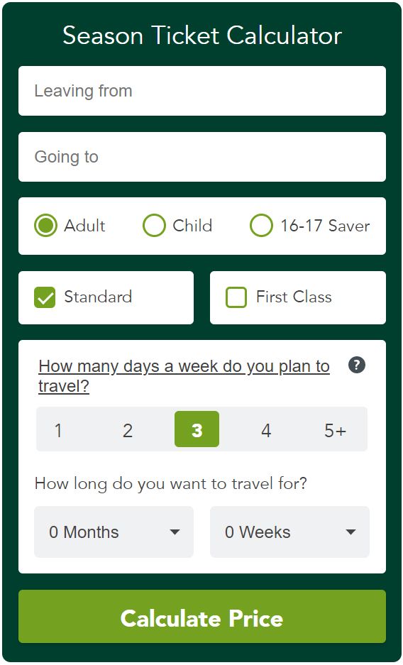 Southern Season Ticket Calculator no stations selected