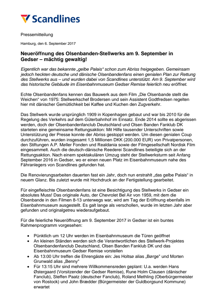 Neueröffnung des Olsenbanden-Stellwerks am 9. September in Gedser - mächtig gewaltig!