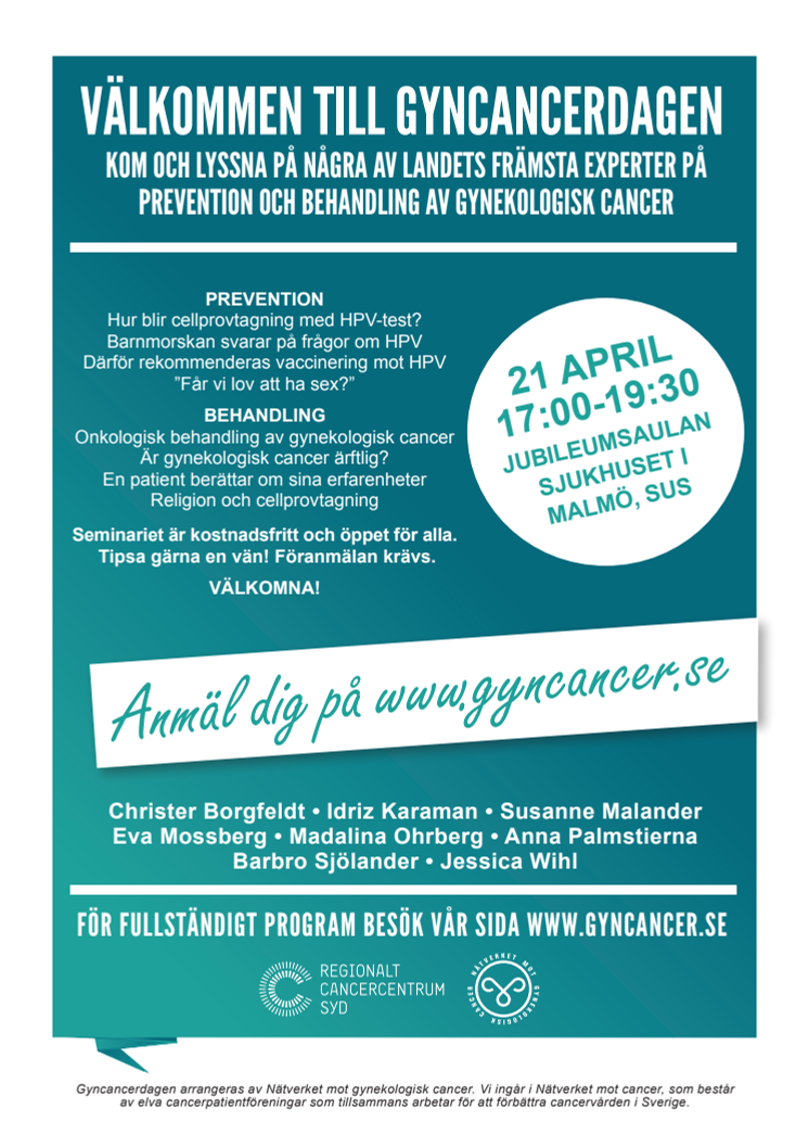 Gyncancerdagen 21 april 2016 i Malmö