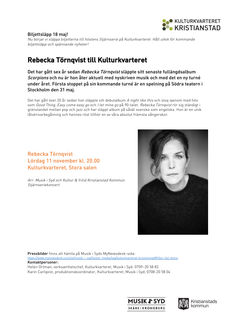 Rebecka Törnqvist till Kulturkvarteret