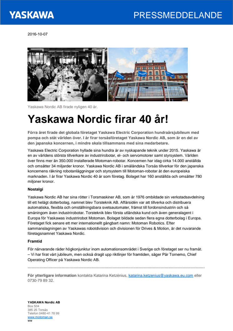 Yaskawa Nordic firar 40 år!