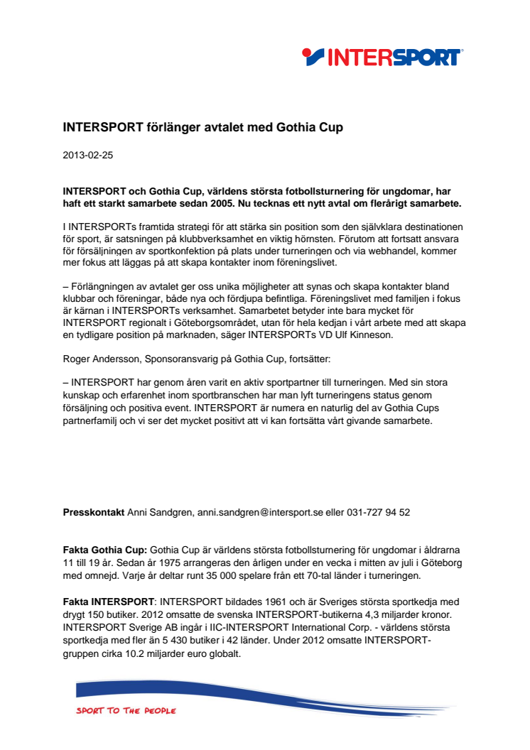 INTERSPORT förlänger avtalet med Gothia Cup 