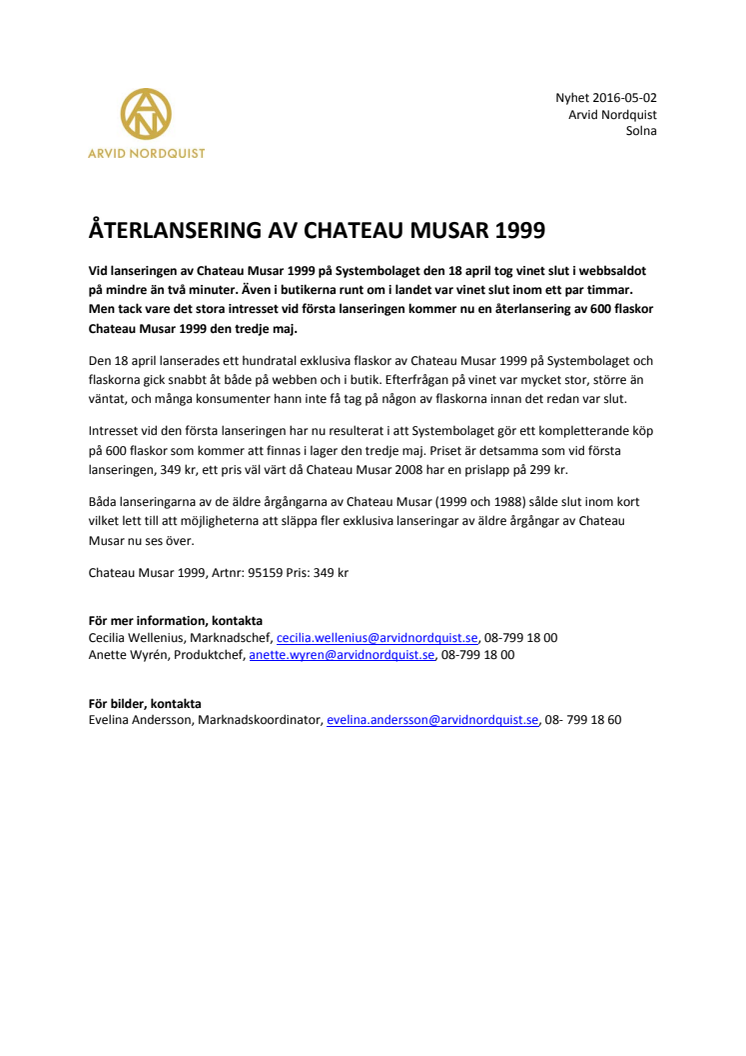 Återlansering av Chateau Musar 1999