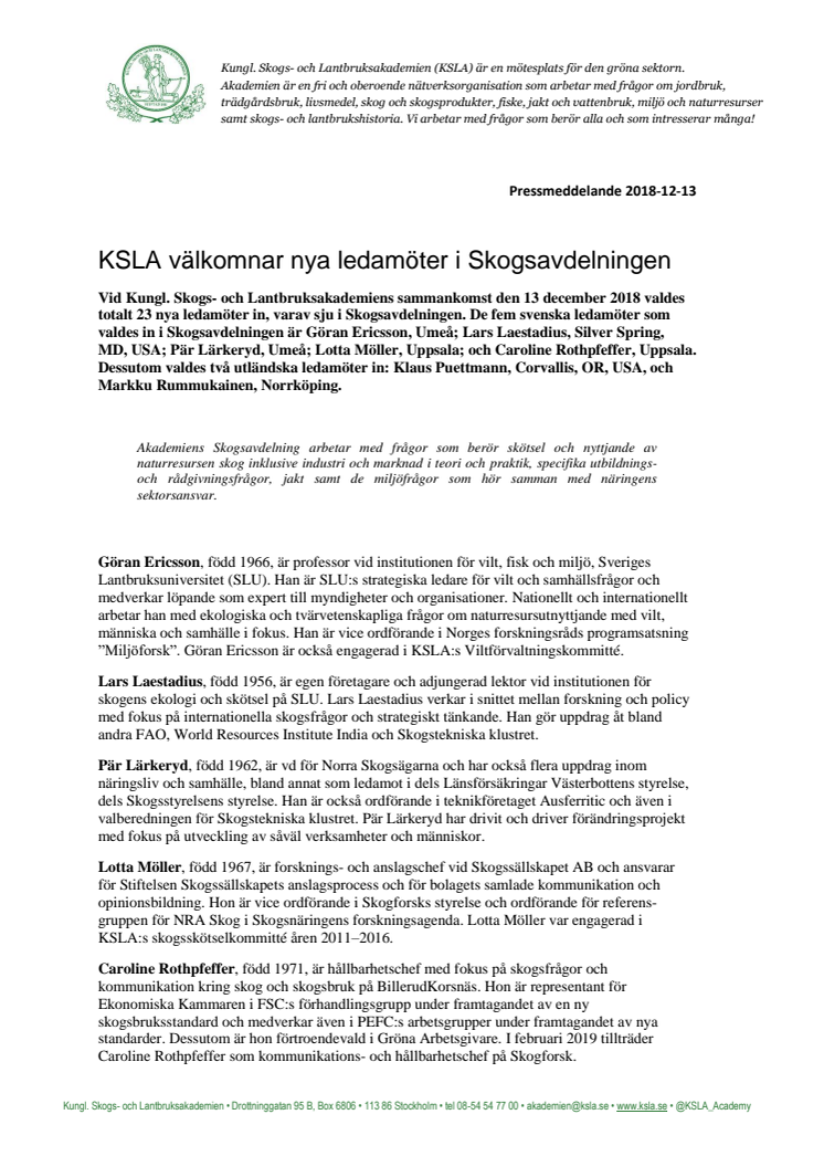 ​KSLA välkomnar nya ledamöter i Skogsavdelningen