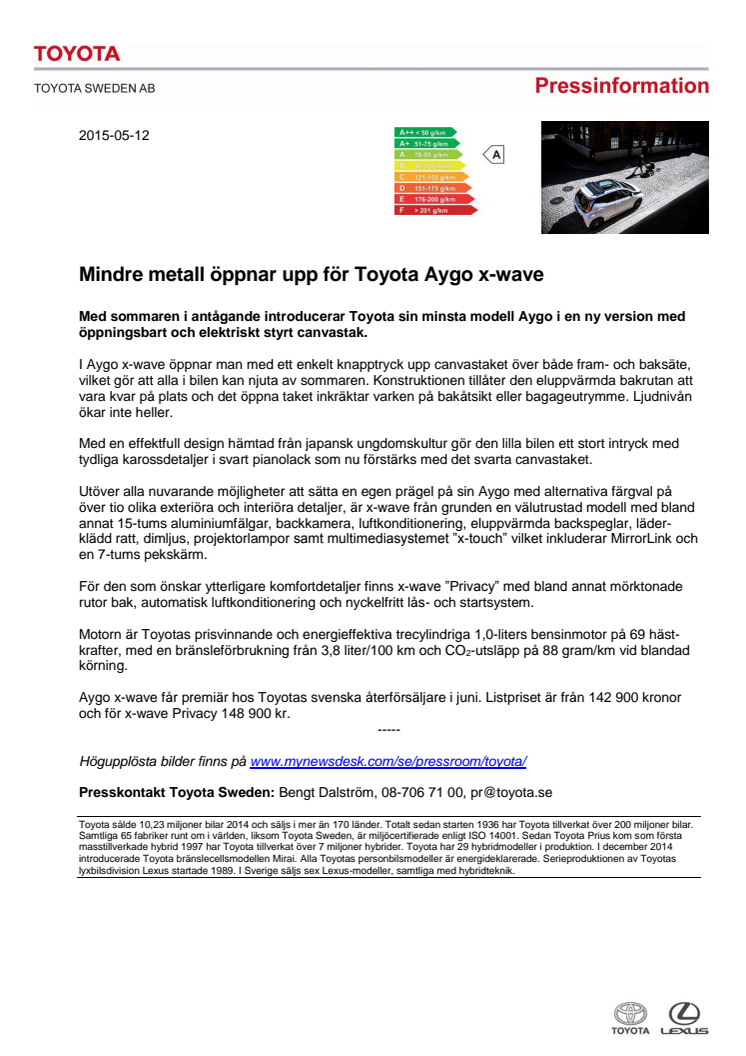 Mindre metall öppnar upp för Toyota Aygo x-wave
