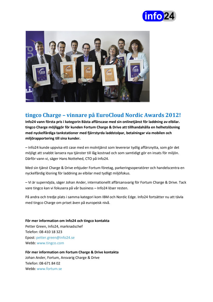 tingco Charge – vinnare på EuroCloud Nordic Awards 2012!