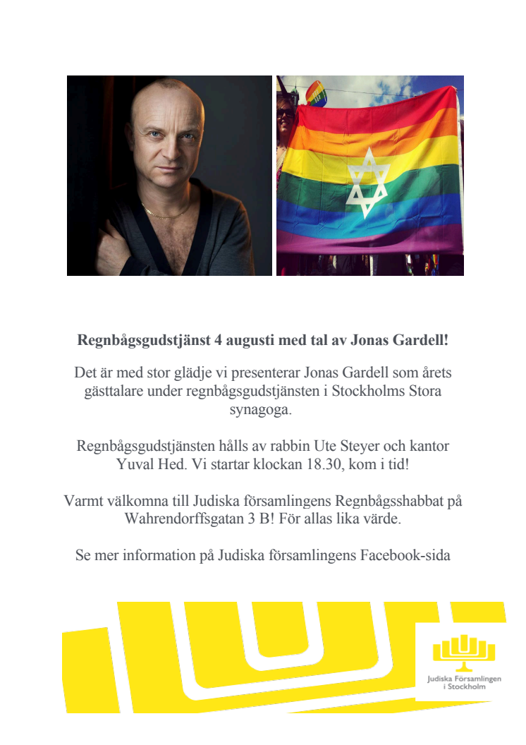 Regnbågsgudstjänst med gästtalare Jonas Gardell