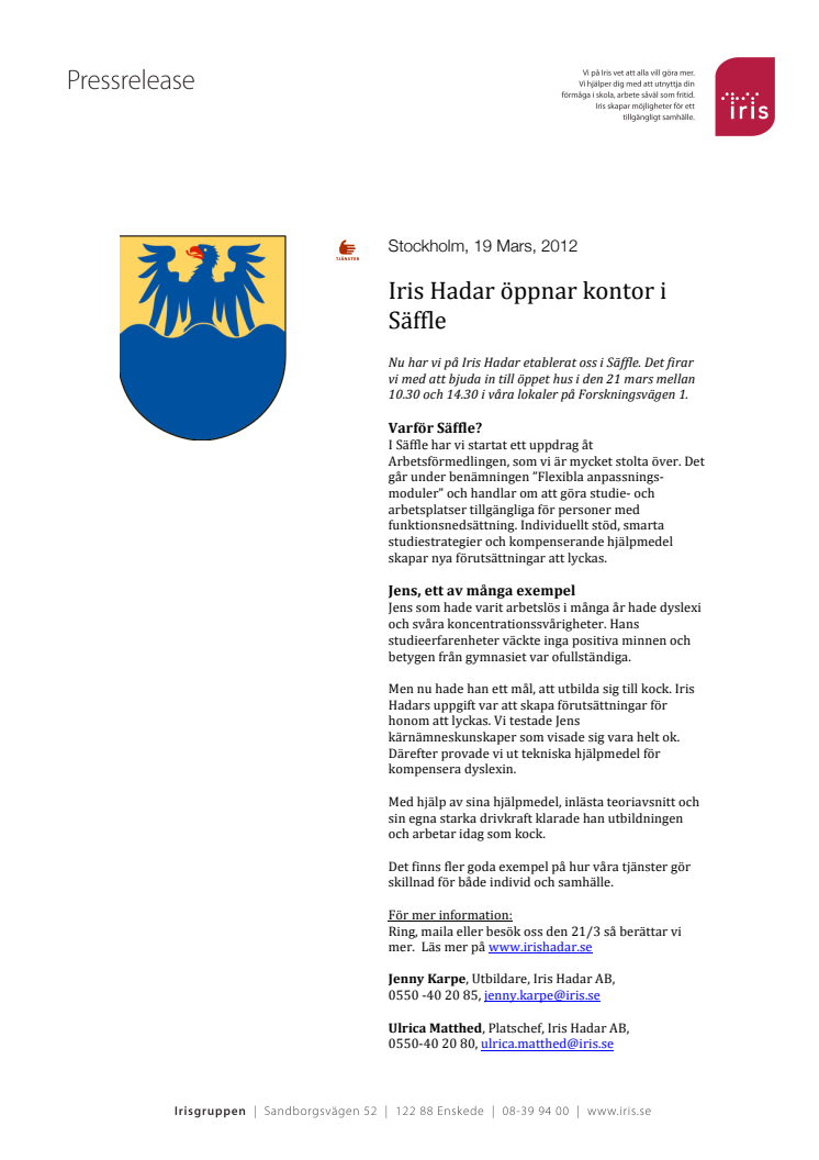 Iris Hadar öppnar kontor i Säffle
