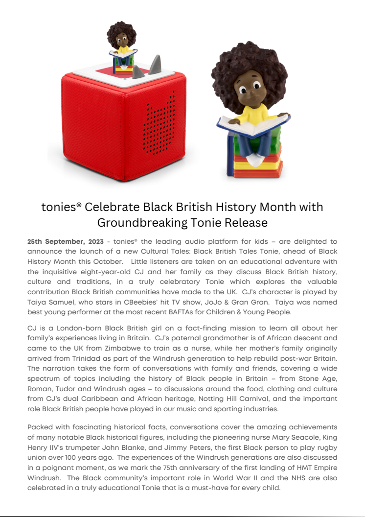 tonies® Celebrate Black British History Month with Groundbreaking Tonie Release