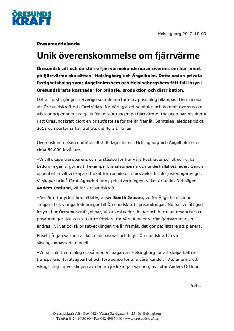 Unik överenskommelse om fjärrvärmepriset