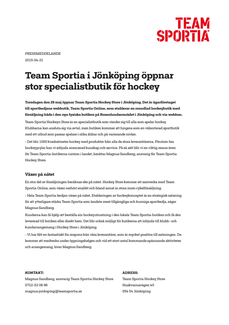 Team Sportia Jönköping öppnar stor specialistbutik för hockey