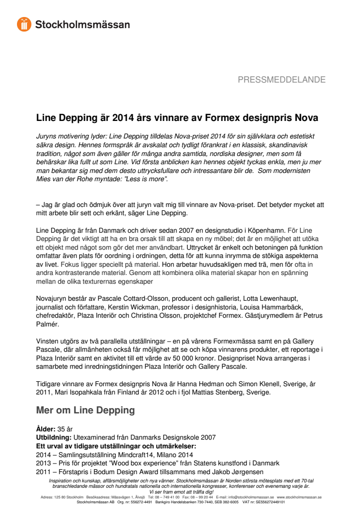 Line Depping är 2014 års vinnare av Formex designpris Nova 