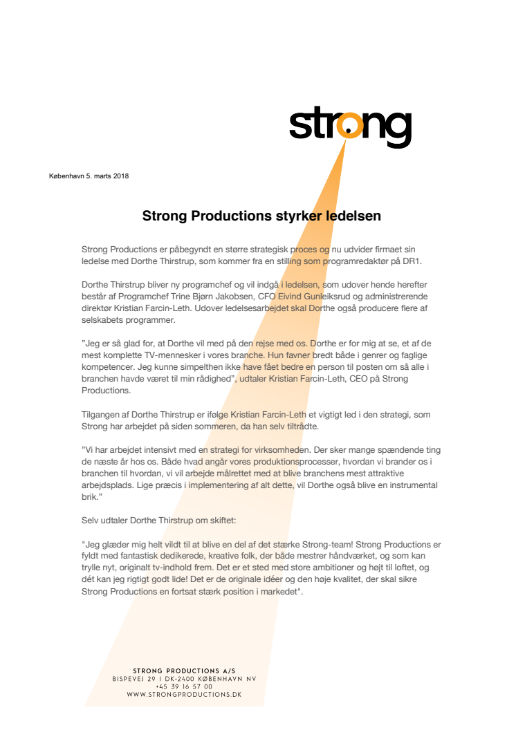 ​Strong Productions styrker ledelsen