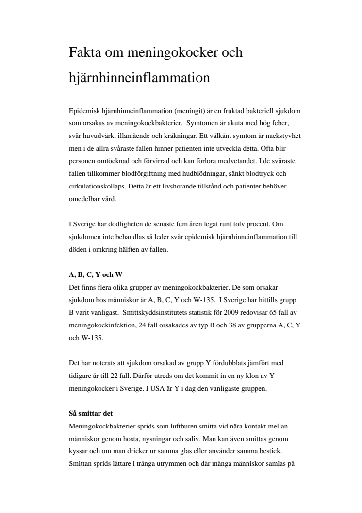 Fakta om epidemisk hjärnhinneinflammation (meningit) 