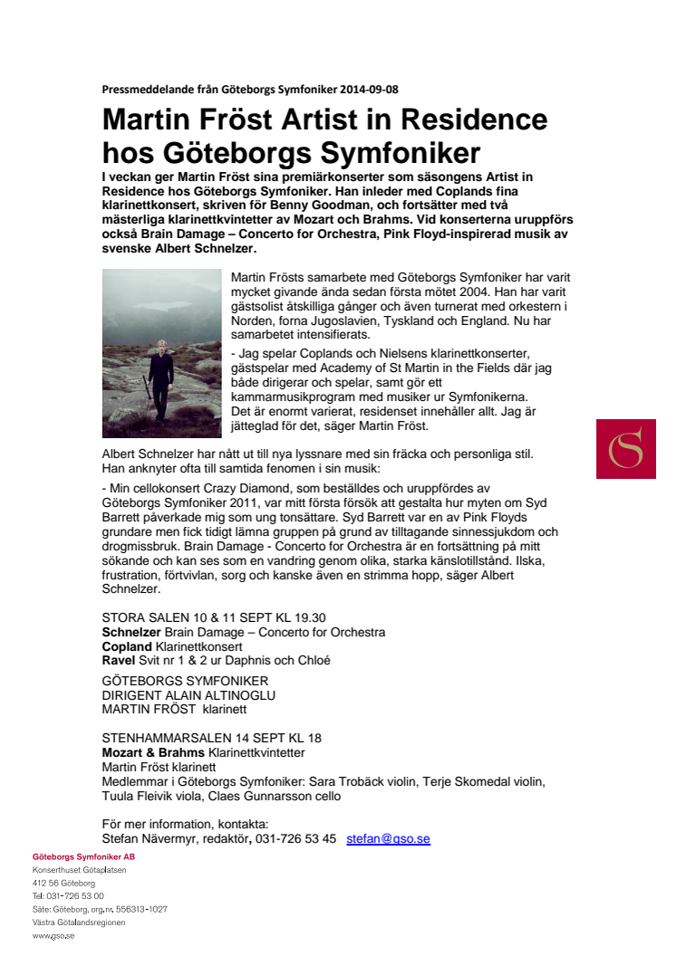 Martin Fröst Artist in Residence hos Göteborgs Symfoniker