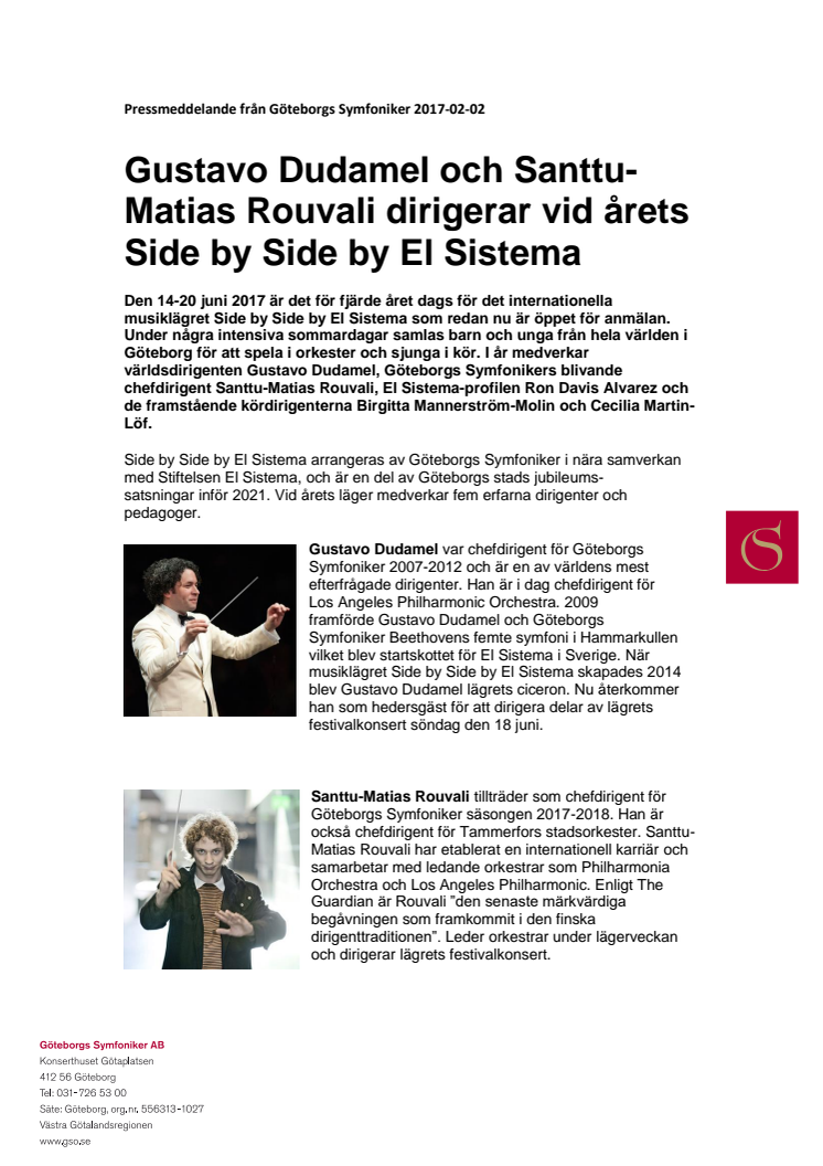 Gustavo Dudamel och Santtu-Matias Rouvali dirigerar vid årets Side by Side by El Sistema